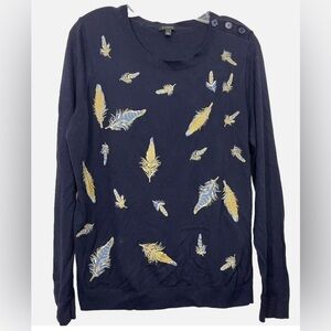 Talbot’s Sz Medium Navy Sweater With Feathers